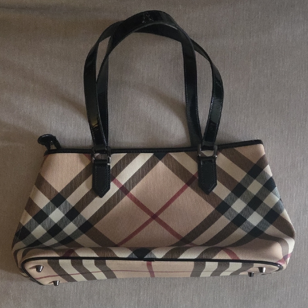 Burberry Tan and Black Women's Bag W/ Black Patent Straps